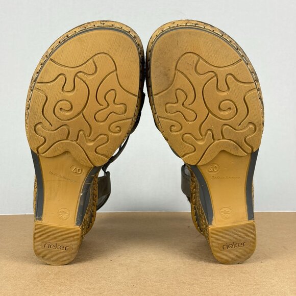 Rieker Wedge Slingback Leather Sandals Womens 8.5 EU 40 Gray Blue Tan Open Toe - Picture 7 of 9